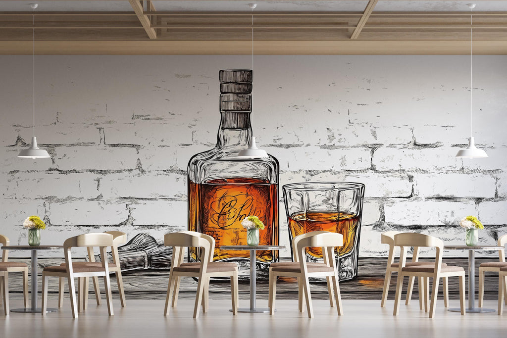 Rustic Whiskey Wall Decal Bar Wall Sticker Whiskey Bottle Glass Wall Art Pub Restaurant Home Bar Decor