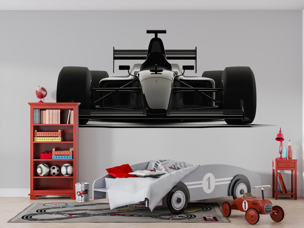 Black Formula Race Car Wall Decal For Kids Room, Racing Car Wall Sticker, Modern Motorsport Bedroom Wall Art
