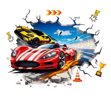 Load image into Gallery viewer, 3D Racing Car Wall Decal For Kids Room, Supercar Wall Sticker, Race Car Nursery Decor, Boys Bedroom Wall Art, Peel And Stick Car Decal