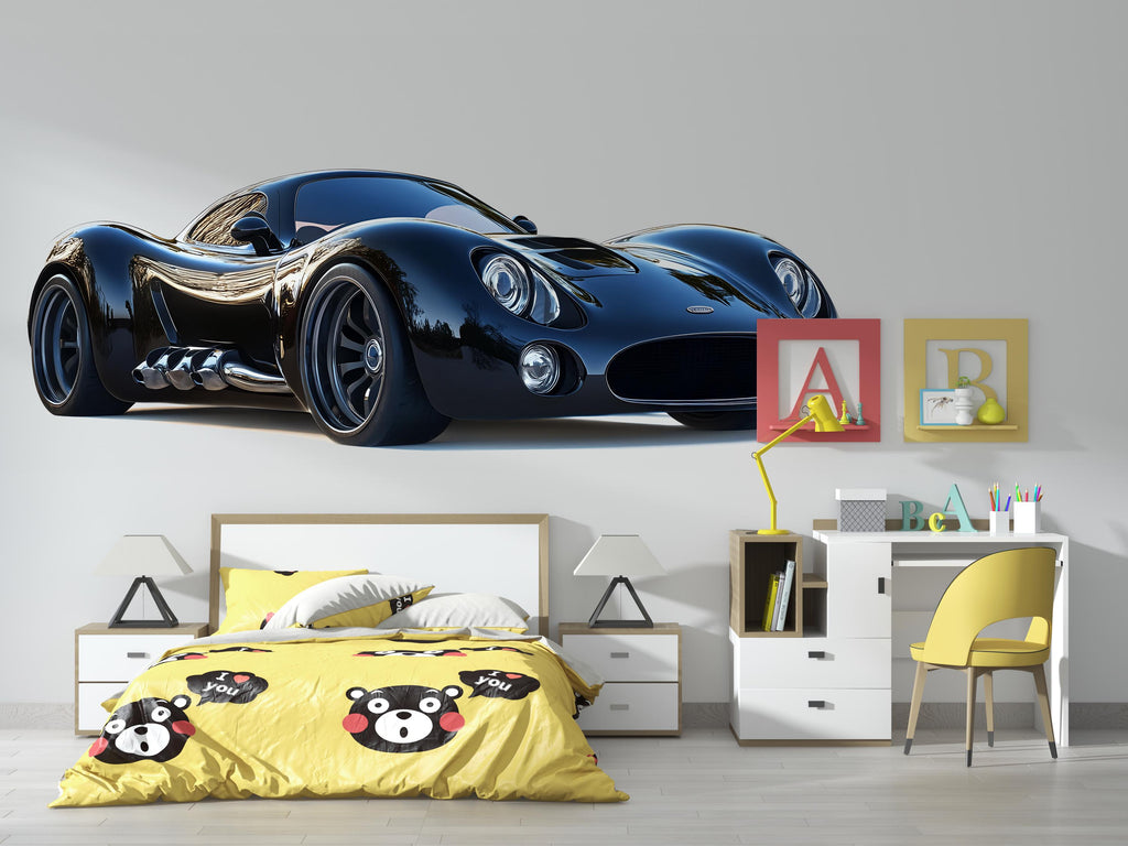 Black Sports Car Wall Decal For Boys Room Decor, Luxury Supercar Wall Sticker, Car Bedroom Wall Art, Racing Nursery Wall Decor