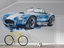 Load image into Gallery viewer, Blue Vintage Race Car Wall Decal | Watercolor Sports Car Sticker | Boys Room Car Wall Art | Nursery Playroom Vehicle Wall Decor
