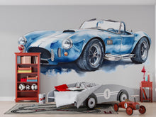 Load image into Gallery viewer, Blue Vintage Race Car Wall Decal | Watercolor Sports Car Sticker | Boys Room Car Wall Art | Nursery Playroom Vehicle Wall Decor