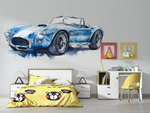 Load image into Gallery viewer, Blue Vintage Race Car Wall Decal | Watercolor Sports Car Sticker | Boys Room Car Wall Art | Nursery Playroom Vehicle Wall Decor