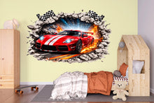 Load image into Gallery viewer, 3D Racing Car Wall Decal For Boys Room, Sports Car Wall Sticker, Race Car Nursery Decor, Kids Bedroom Peel And Stick Wall Art