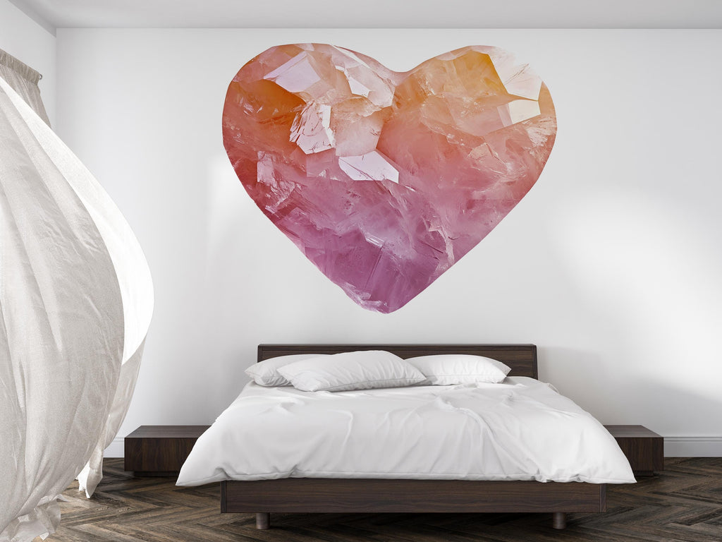 Rose Quartz Heart Wall Decal Crystal Love Wall Sticker Boho Bedroom Decor Healing Crystal Wall Art Spiritual Decor