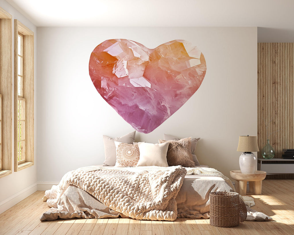 Rose Quartz Heart Wall Decal Crystal Love Wall Sticker Boho Bedroom Decor Healing Crystal Wall Art Spiritual Decor