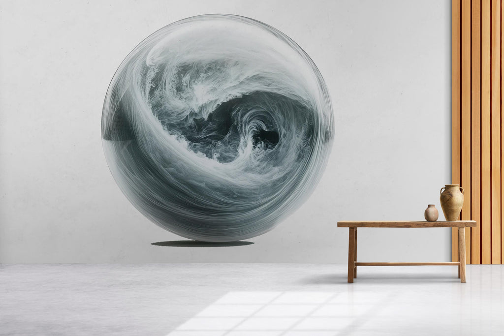 Abstract Ocean Wave Wall Decal Minimalist Water Sphere Wall Sticker Modern Coastal Wall Art Neutral Home Decor