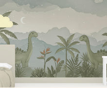 Load image into Gallery viewer, Dinosaur Nursery Wallpaper, Hand Painted Jungle Dinosaurs Wall Mural, Neutral Kids Room Wallpaper, Soft Watercolor Baby Room Decor 246DE