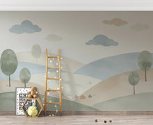 Load image into Gallery viewer, Neutral Nursery Wallpaper, Soft Watercolor Hills Wall Mural, Gender Neutral Kids Room Wallpaper, Minimal Landscape Nursery Decor 248DE