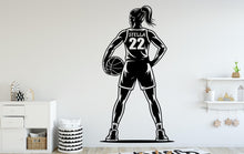 Load image into Gallery viewer, Basketball Girl Wall Decal, Custom Name Basketball Wall sticker, Personalized gifts Basket Girl Basketball wall art Kids room Decal 251DE