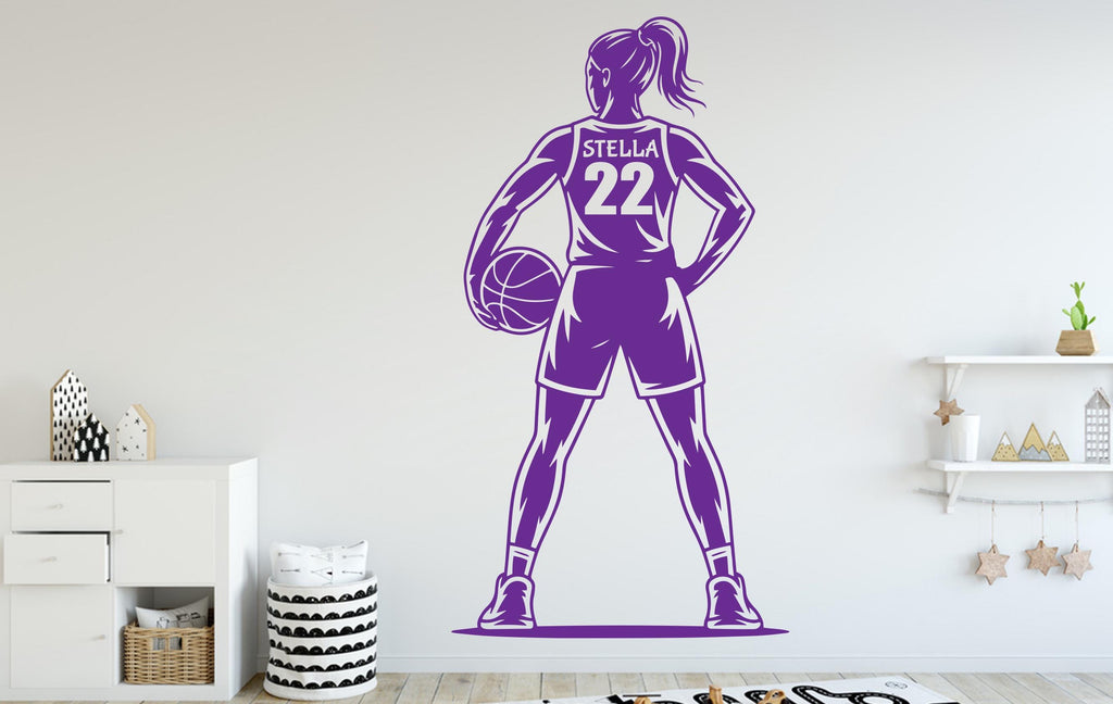 Basketball Girl Wall Decal, Custom Name Basketball Wall sticker, Personalized gifts Basket Girl Basketball wall art Kids room Decal 251DE