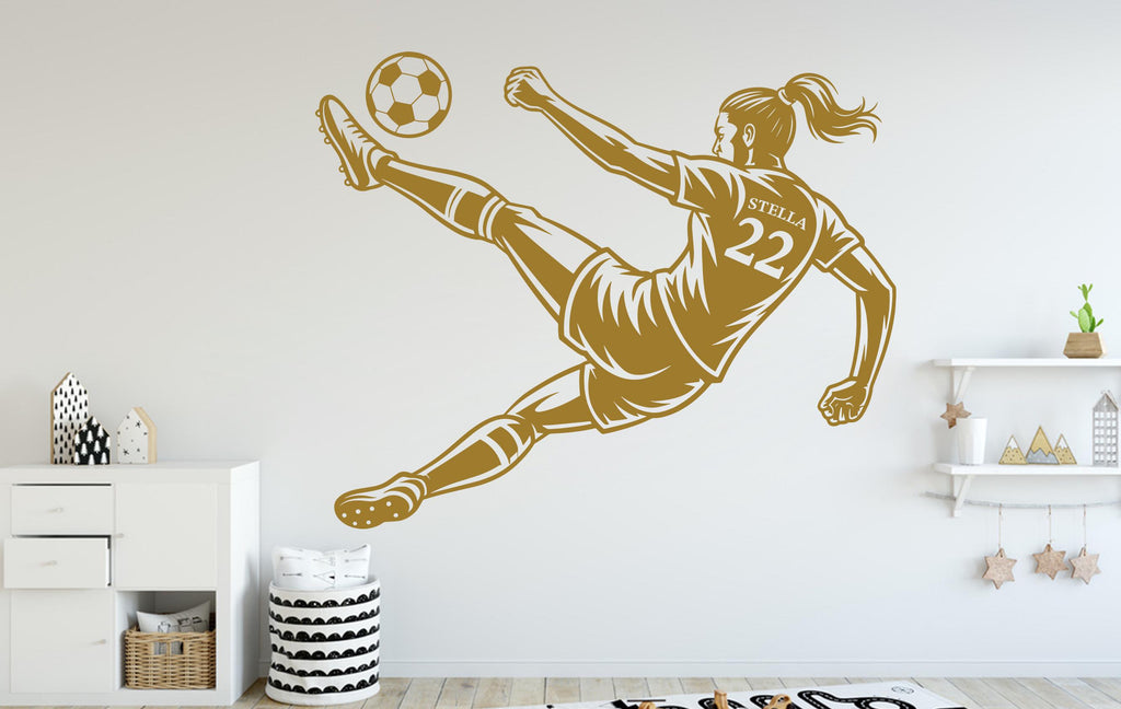Soccer Girl Wall Decal, Soccer Custom Name Wall sticker, Soccer Personalized gift wall art Kids room Decal Nursery wall decal 252DE