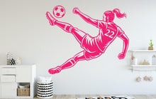 Load image into Gallery viewer, Soccer Girl Wall Decal, Soccer Custom Name Wall sticker, Soccer Personalized gift wall art Kids room Decal Nursery wall decal 252DE