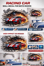 Load image into Gallery viewer, 3D Racing Car Wall Decal For Boys Room, Race Car Wall Sticker, Kids Bedroom Wall Art, Peel And Stick Racing Car Wall Decor