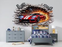 Load image into Gallery viewer, 3D Racing Car Wall Decal For Boys Room, Race Car Wall Sticker, Kids Bedroom Wall Art, Peel And Stick Racing Car Wall Decor
