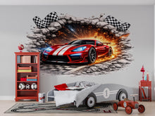 Load image into Gallery viewer, 3D Racing Car Wall Decal For Boys Room, Race Car Wall Sticker, Kids Bedroom Wall Art, Peel And Stick Racing Car Wall Decor