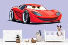 Load image into Gallery viewer, Cute Red Racing Car Wall Decal For Kids Room | Cartoon Car Wall Sticker | Nursery Boy Bedroom Decor | Playroom Peel And Stick Art