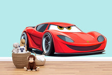 Load image into Gallery viewer, Cute Red Racing Car Wall Decal For Kids Room | Cartoon Car Wall Sticker | Nursery Boy Bedroom Decor | Playroom Peel And Stick Art