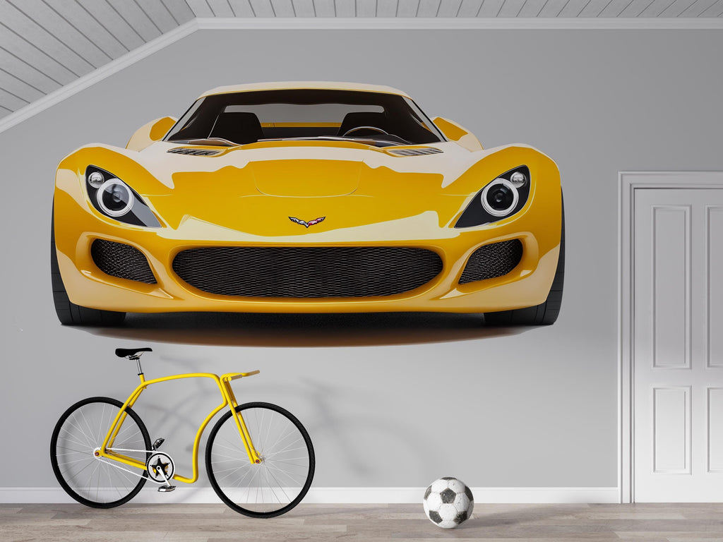 Yellow Sports Car Wall Decal For Kids Room | Racing Car Wall Sticker | Boys Bedroom Wall Art | Playroom Car Decor | Peel And Stick Decal