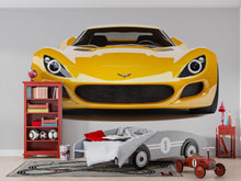Load image into Gallery viewer, Yellow Sports Car Wall Decal For Kids Room | Racing Car Wall Sticker | Boys Bedroom Wall Art | Playroom Car Decor | Peel And Stick Decal