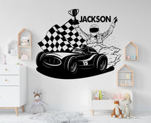 Load image into Gallery viewer, Personalized Racing Car Wall Decal for Kids | Custom Name Motorsport Nursery Decor | Race Car Wall Sticker | Kids Room Racing Art 726LU