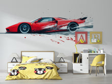 Load image into Gallery viewer, Red Racing Car Wall Decal For Boys Room | Sports Car Wall Sticker | Kids Bedroom Car Wall Art | Playroom Racing Decor | Peel And Stick Decal