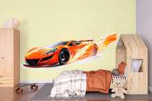 Load image into Gallery viewer, Orange Racing Car Wall Decal For Boys Room | Sports Car Wall Sticker | Kids Bedroom Racing Wall Art | Playroom Car Decor