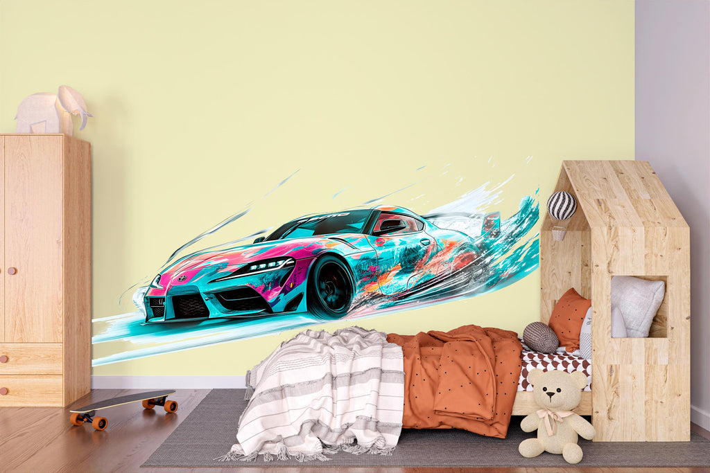 Abstract Racing Car Wall Decal For Boys Room | Modern Sports Car Wall Sticker | Kids Bedroom Car Wall Art | Playroom Racing Decor