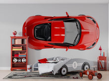 Load image into Gallery viewer, Red Sports Car Wall Decal Top View | Racing Car Wall Sticker For Boys Room | Kids Bedroom Car Wall Art | Playroom Decor | Peel And Stick