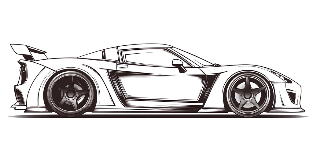 Minimalist Racing Car Wall Decal | Black And White Sports Car Wall Sticker | Boys Room Decor | Car Outline Wall Art | Peel And Stick