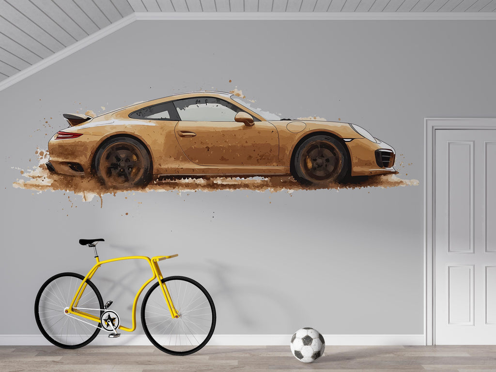Mud Splash Sports Car Wall Decal | Racing Car Wall Sticker | Boys Room Decor | Car Wall Art | Peel And Stick Vehicle Decal