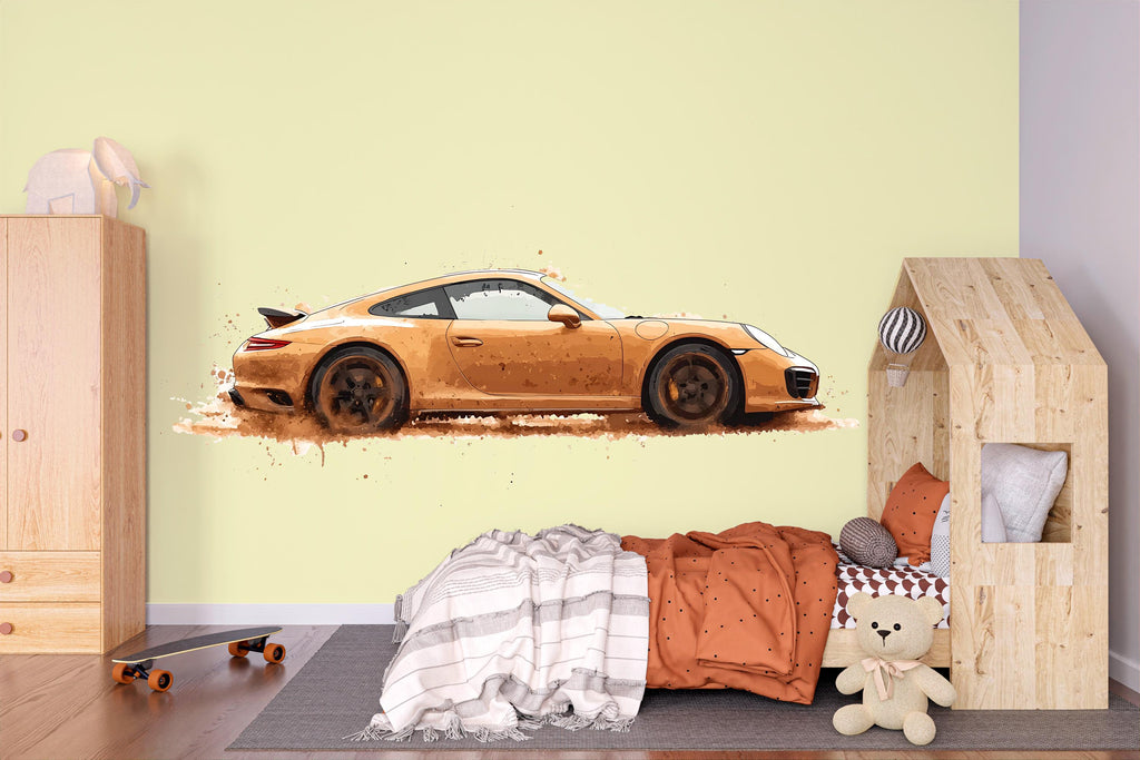 Mud Splash Sports Car Wall Decal | Racing Car Wall Sticker | Boys Room Decor | Car Wall Art | Peel And Stick Vehicle Decal