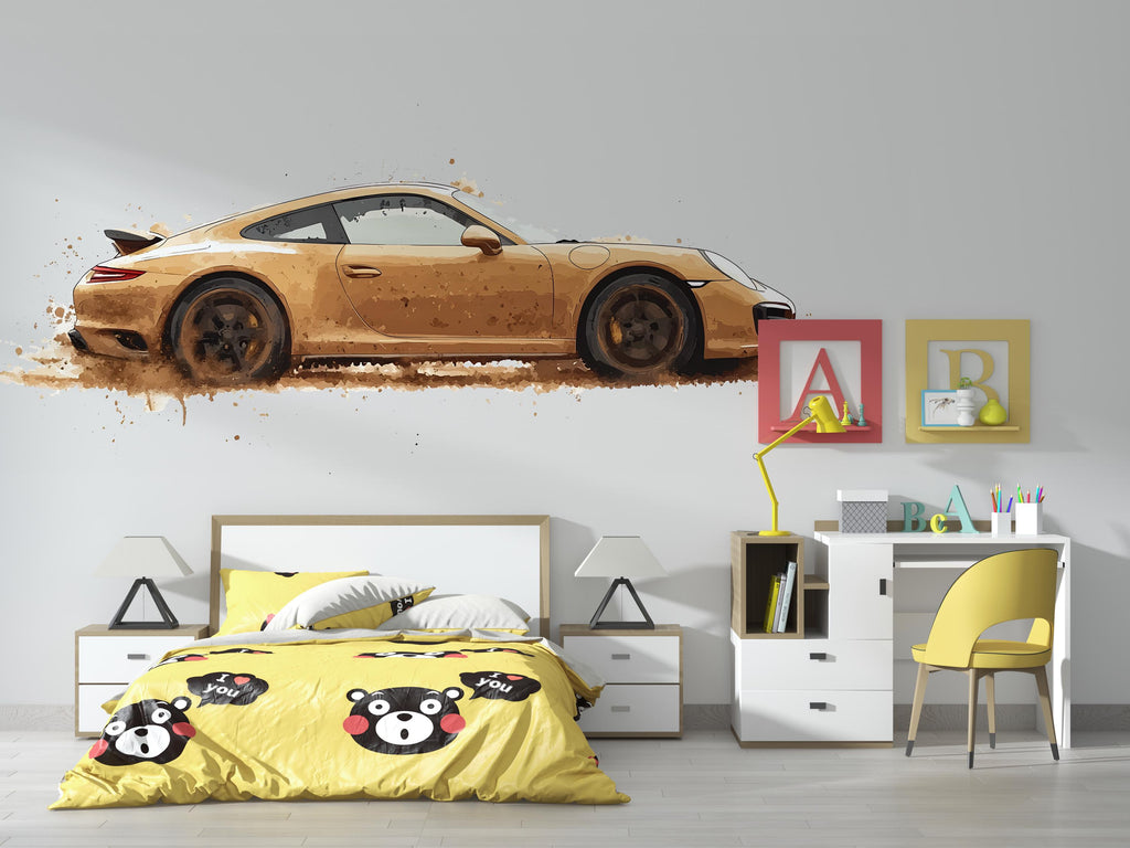Mud Splash Sports Car Wall Decal | Racing Car Wall Sticker | Boys Room Decor | Car Wall Art | Peel And Stick Vehicle Decal