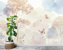 Load image into Gallery viewer, Pastel Butterfly Wallpaper Mural – Forest wallpaper, butterfly wall art, Elegant Watercolor Wall Art for Girls Bedroom Nursery 1025RS