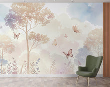 Load image into Gallery viewer, Pastel Butterfly Wallpaper Mural – Forest wallpaper, butterfly wall art, Elegant Watercolor Wall Art for Girls Bedroom Nursery 1025RS