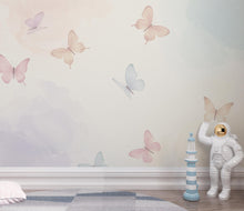 Load image into Gallery viewer, Butterfly Pastel Wallpaper, Hand Painted Butterfly Wall Mural, Neutral Kids Room Wallpaper, Soft Watercolor Baby Room Decor 253DE