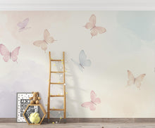 Load image into Gallery viewer, Butterfly Pastel Wallpaper, Hand Painted Butterfly Wall Mural, Neutral Kids Room Wallpaper, Soft Watercolor Baby Room Decor 253DE