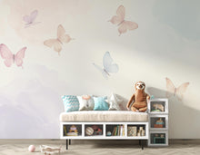 Load image into Gallery viewer, Butterfly Pastel Wallpaper, Hand Painted Butterfly Wall Mural, Neutral Kids Room Wallpaper, Soft Watercolor Baby Room Decor 253DE