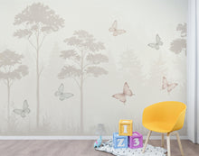 Load image into Gallery viewer, Butterfly Pastel Wallpaper, Forest Hand Painted Butterfly Wall Mural, Neutral Kids Room Wallpaper, Soft Watercolor Baby Room Decor 254DE