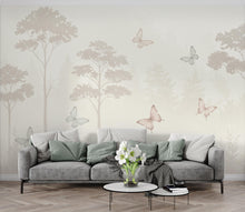 Load image into Gallery viewer, Butterfly Pastel Wallpaper, Forest Hand Painted Butterfly Wall Mural, Neutral Kids Room Wallpaper, Soft Watercolor Baby Room Decor 254DE
