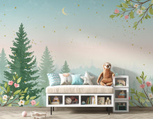 Load image into Gallery viewer, Dreamy Spring Forest Wallpaper Mural – Watercolor Evergreen Trees, Forest wallpaper, Pine Tree Wall Art for Nursery Room 256DE