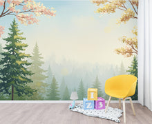 Load image into Gallery viewer, Dreamy Spring Forest Wallpaper Mural – Watercolor Evergreen Trees, Forest wallpaper, Pine Tree Wall Art for Nursery Room 257DE