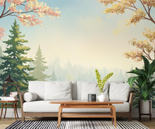 Load image into Gallery viewer, Dreamy Spring Forest Wallpaper Mural – Watercolor Evergreen Trees, Forest wallpaper, Pine Tree Wall Art for Nursery Room 257DE