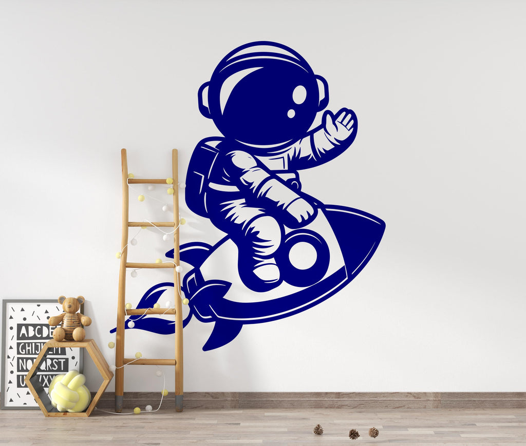 Astronaut Rocket Wall Decal – Space Nursery Art, Kids Room Vinyl Sticker, Outer Space Bedroom Decor