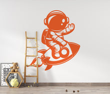 Load image into Gallery viewer, Astronaut Rocket Wall Decal – Space Nursery Art, Kids Room Vinyl Sticker, Outer Space Bedroom Decor