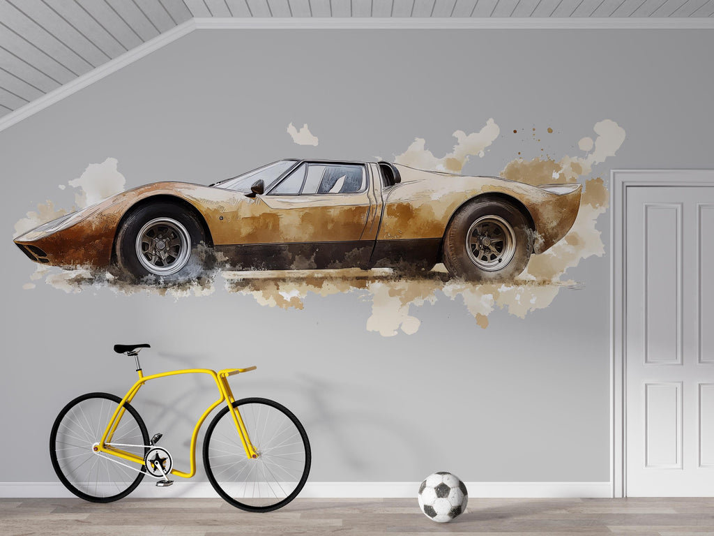 Vintage Racing Car Wall Decal | Mud Splash Car Wall Sticker | Boys Room Decor | Classic Sports Car Wall Art | Peel And Stick Decal