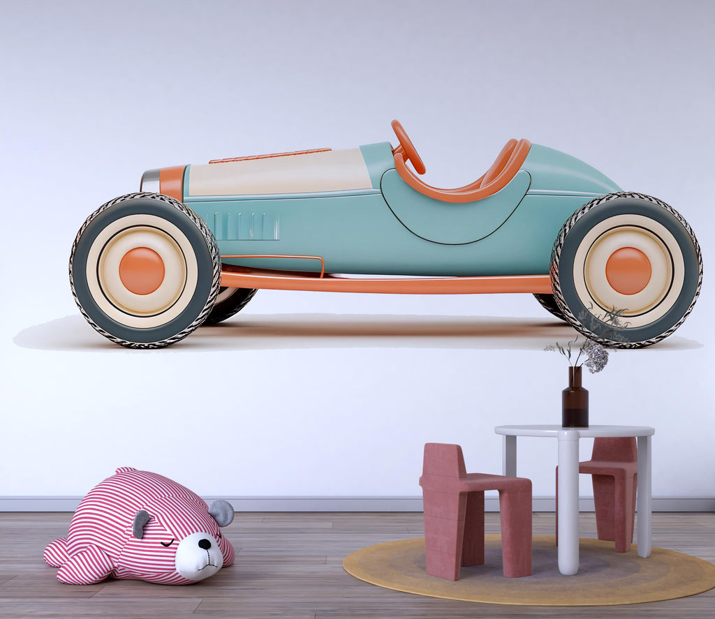 Vintage Race Car Wall Decal | Pastel Car Wall Sticker | Nursery Car Decor | Kids Room Wall Art | Peel And Stick Racing Car Decal
