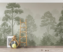 Load image into Gallery viewer, Forest Wallpaper – Watercolor Woodland Nursery Wall Mural, Whimsical Tree Pattern, Neutral Baby Room Decor