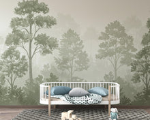Load image into Gallery viewer, Forest Wallpaper – Watercolor Woodland Nursery Wall Mural, Whimsical Tree Pattern, Neutral Baby Room Decor