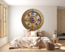 Load image into Gallery viewer, Celestial Mandala Wall Decal Zodiac Crystal Wheel Wall Art Mystical Gold Wall Sticker Sacred Geometry Home Decor